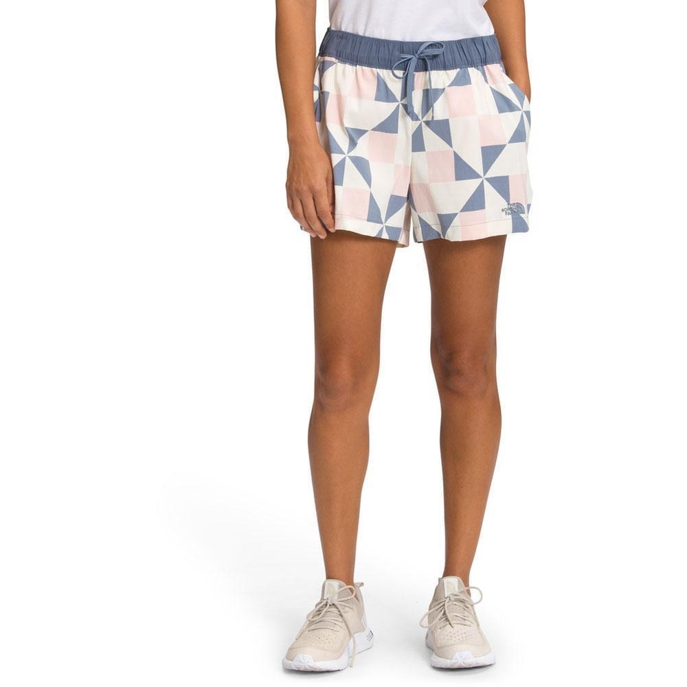 The North Face Women’s Geometric Print Athletic Shorts in Blue and Pink